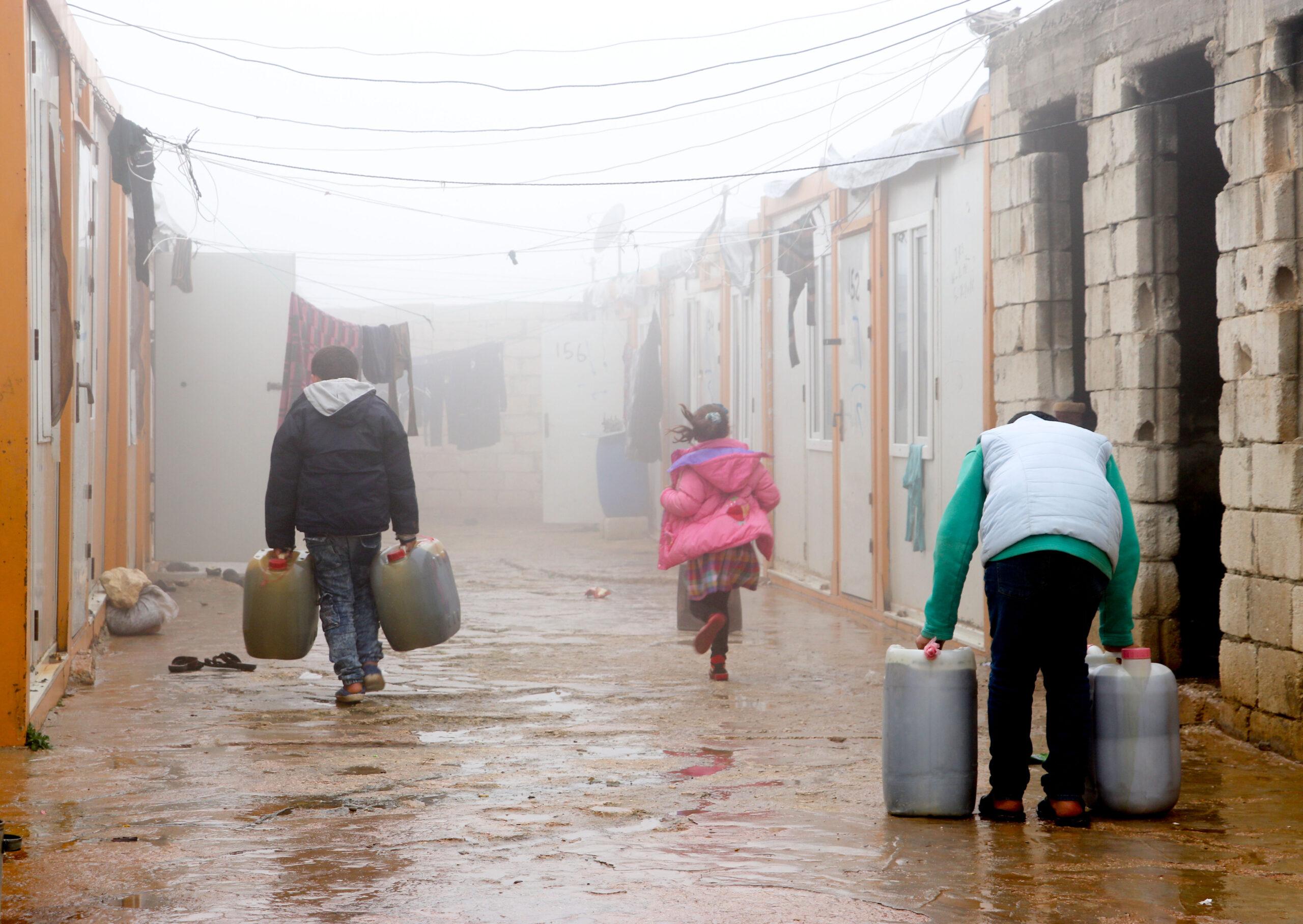 Family facing the harsh winter cold